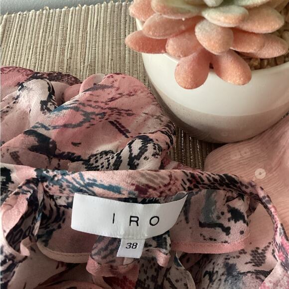 IRO Reopam 100% Silk Designer Pink Snake Print Ruffle Sheer Blouse Size 38 - Picture 6 of 7